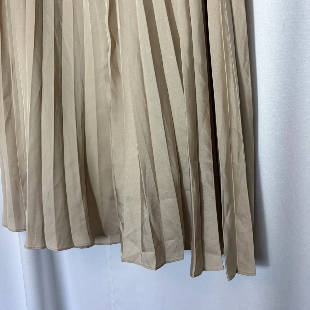J. Crew Midi Skirt Pleated Champagne Satin Academia Holiday Cocktail Classic XL